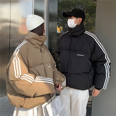 EQ332情侣装冬装棉衣外套男女同款三条织带面包服，男装棉衣，电商C306-1