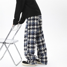 复古羊毛千鸟格裤子男秋冬季高腰宽松阔腿毛呢格子裤D595/P55，男装休闲裤，星座206（原A221）