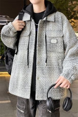 秋冬季格子外套男新款学生加绒加厚帽子可拆卸夹克保暖V205-P110，男装夹克，星座509