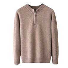 秋冬季羊毛男士七针加厚袖花圆领半拉链羊毛衫，男装羊毛衫，君贝羊绒