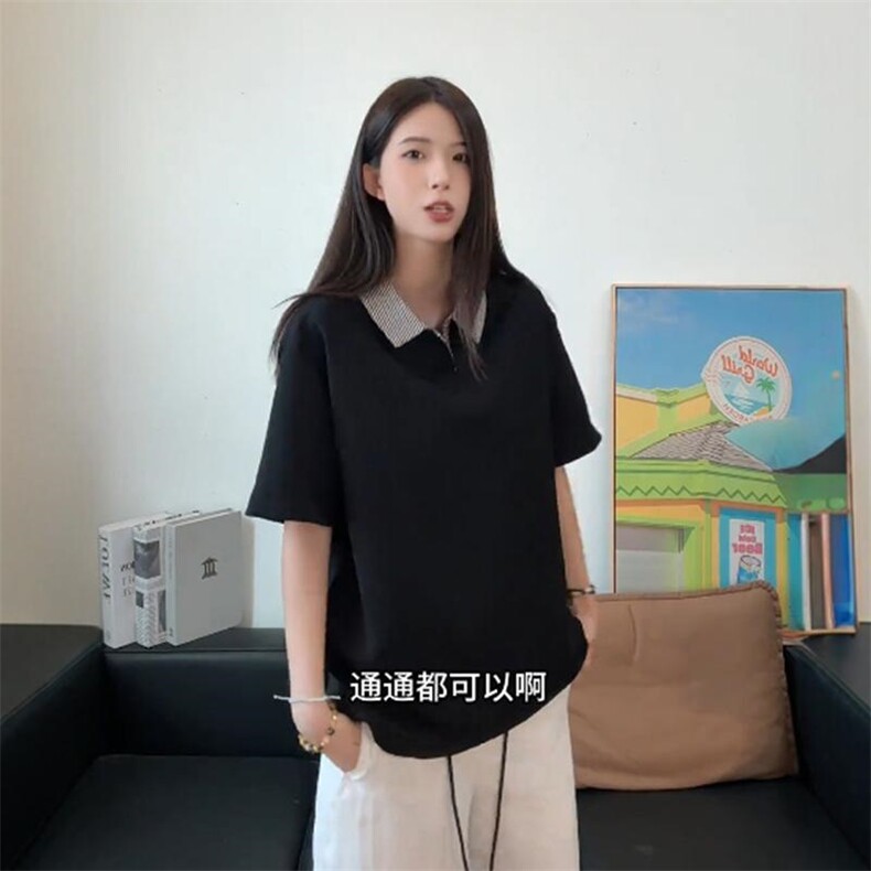 得物抖音高品质二开 夏季美式潮牌假两件格子衬衫翻领高街短袖T恤图片