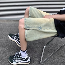 牛仔短裤男夏季美式复古潮牌拉链开叉裤子宽松直筒五分裤A519-P36，男装牛仔裤，星座208-5