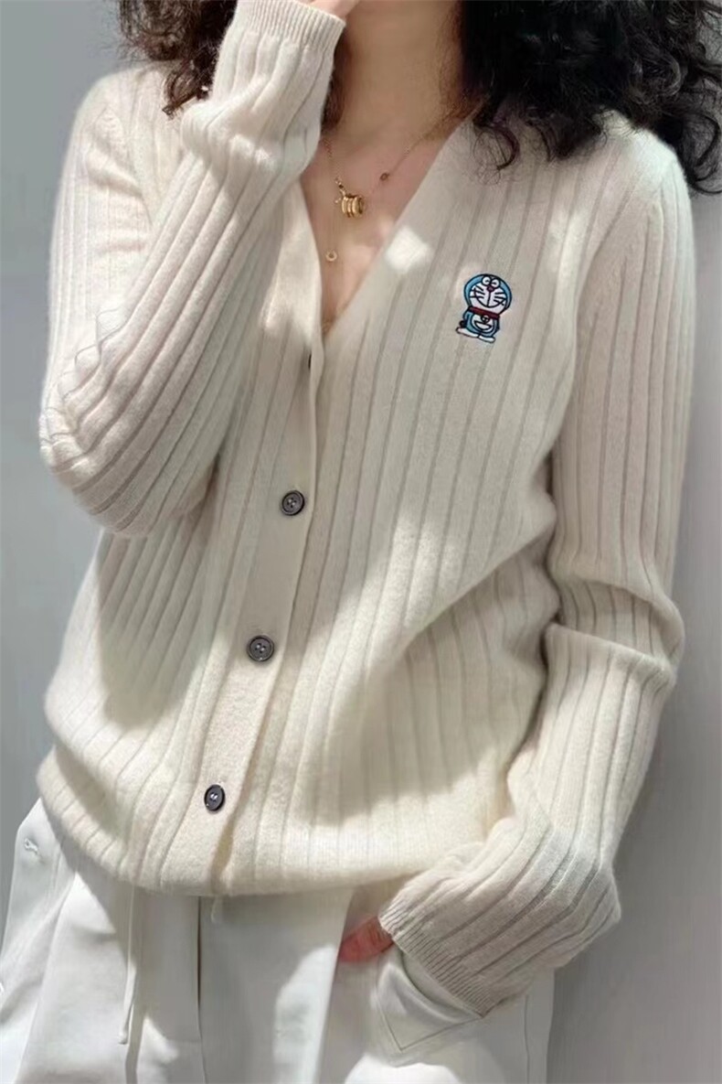 秋季新款舒适显瘦时尚百搭机器猫针织开衫女,针织衫/毛衣,恒恩羊绒
