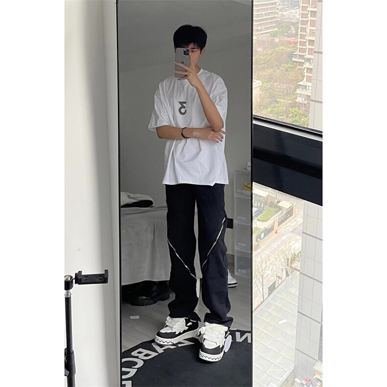 B221美式ins高街暗黑小众个性款拉链直筒牛仔裤LK23042-P65控88,男装牛仔裤,电商B221