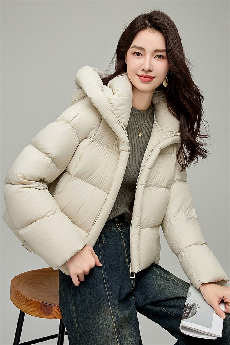 泡芙羽绒服女短款2024冬季新款宽松休闲90白鸭绒加厚黑色外套,女装羽绒服,阿舍尔精品