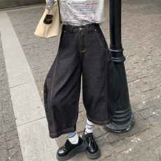 V168-P78夏季美式复古丹宁蓝刺绣牛仔裤宽松直筒百搭水洗七分裤，男装休闲裤，星座911-1