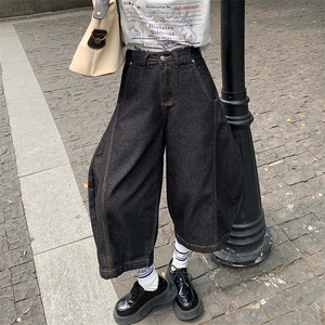 V168-P78 夏季美式复古丹宁蓝刺绣牛仔裤宽松直筒百搭水洗七分裤图片