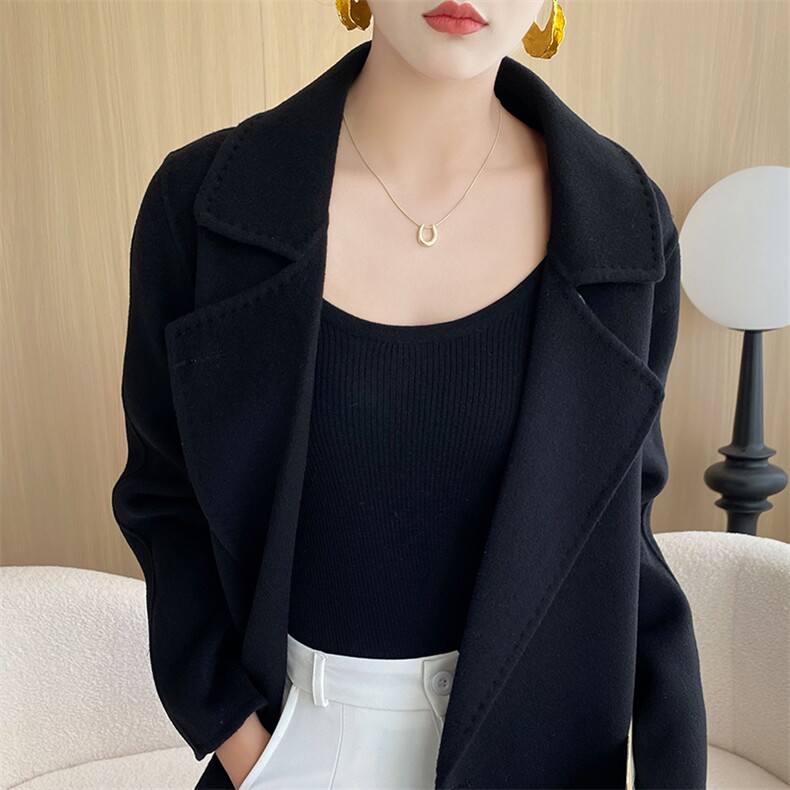 羊毛大衣女新款冬季韩版时尚流行羊毛呢子外套,女装双面呢大衣,召鑫羊绒双面呢