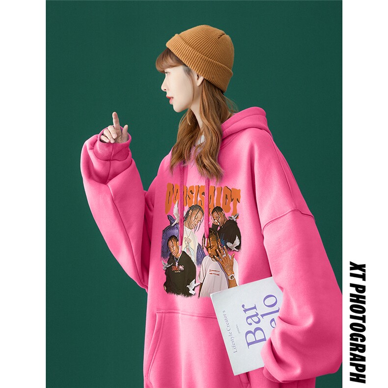 中性秋季潮流欧美印花上衣宽松连帽卫衣W235P35控58加绒P45，男装卫衣，A247A