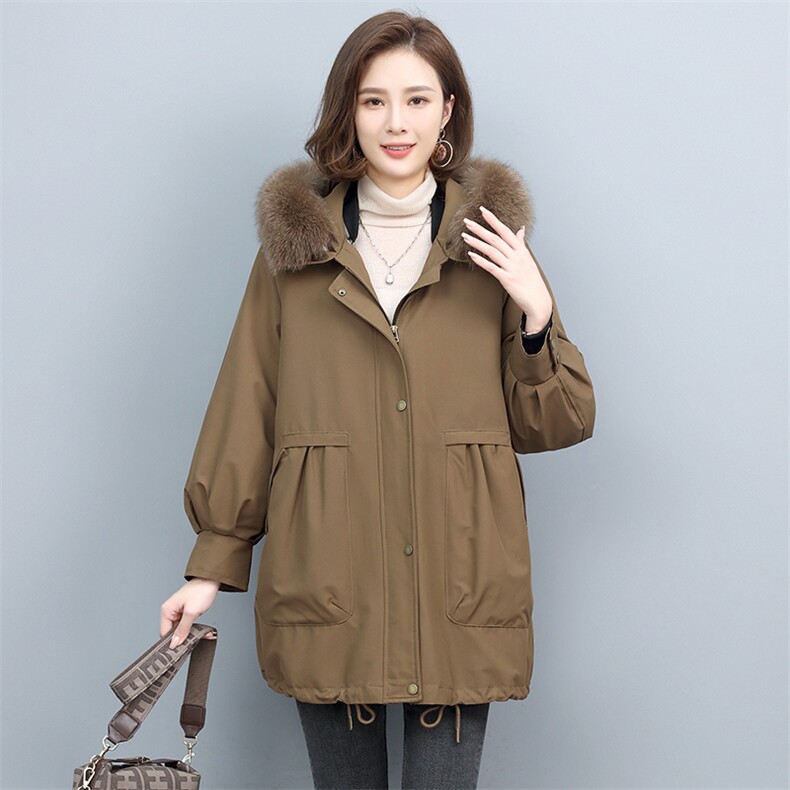 派克服女2021新款冬濑兔毛内胆可脱卸皮草外套中长款,女装派克服,衣之秀