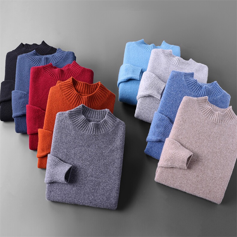 秋冬季新款舒适时尚百搭七针单层领半高羊毛衫，男装羊毛衫，牧圣羊绒