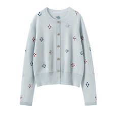 秋冬圆领山羊绒开衫女小香风拼色钉珠毛衣宽松镶钻外套羊毛衫上衣，女装针织衫/毛衣，艾森羊绒