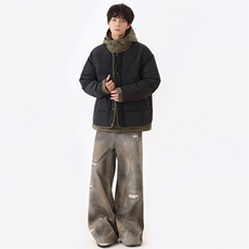 日系复古假两件连帽棉衣男冬季宽松情侣冬季棉服M0829-P103，男装棉衣，星座308B-2