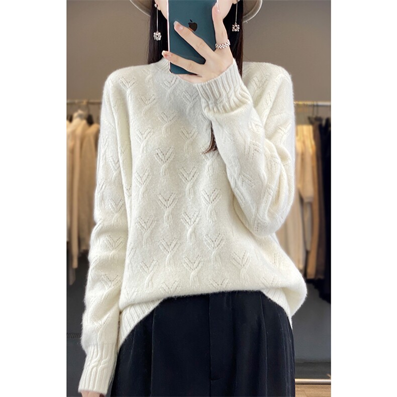 2024年秋季圆领套头长袖纯色时尚羊毛针织衫，女装羊毛衫，若菲羊绒