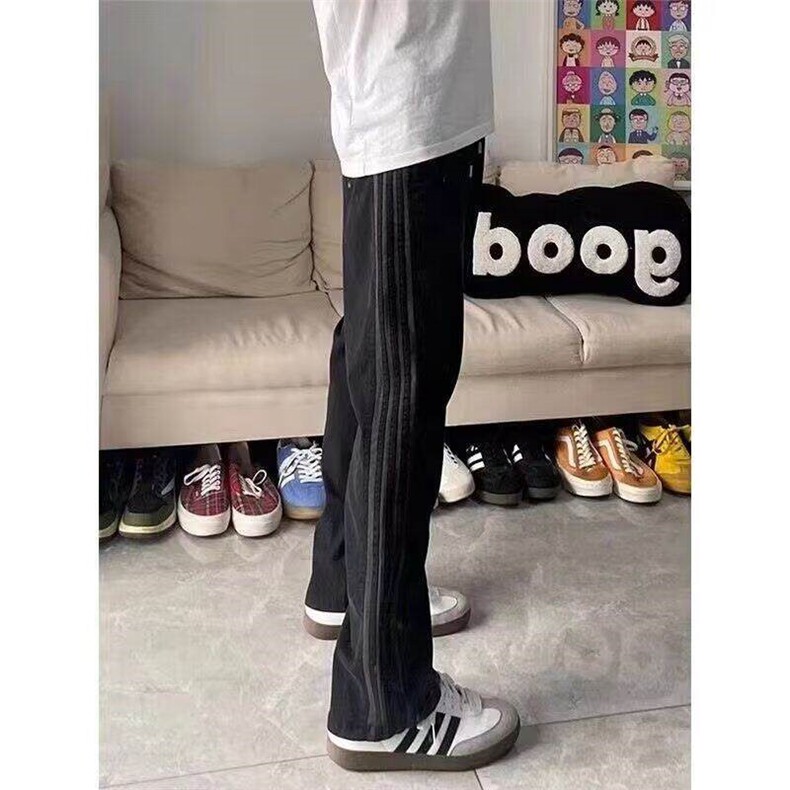 cleanfit条纹显瘦裤子男款春秋季美式高街vibe显高微喇叭直筒裤子图片