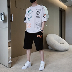 夏季新款短袖T恤套装青少年宽松潮流两件套吸汗透气男装F307P58，男装休闲套装，电商A086