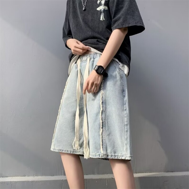 夏季港风牛仔短裤弹力腰抽绳DK783 p40图片