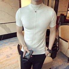 M01/p45针织衫毛衣男春夏男士半高领纯色修身内搭打底衫线衣，男装针织衫/毛衣，电商D303
