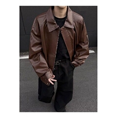 机车服PU皮夹克工装男款宽松飞行员运动高级感运动上衣EM0511-p65，男装夹克，星座1008