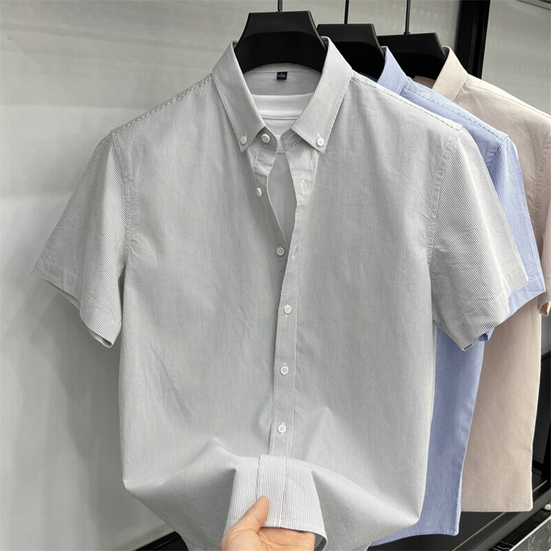 夏季男士条纹短袖衬衫高端商务休闲2025新款中青年男装衬衣,男装T恤,电商B212（原钱塘6029）