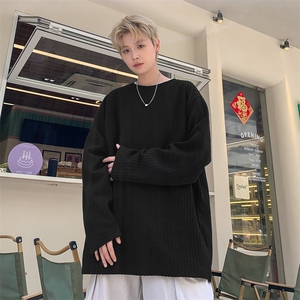 1506-1/WWT601/P33春秋潮牌潮流长袖恤男款宽松大码上衣纯黑色t恤图片