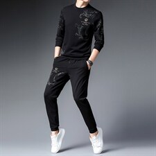 运动服套装男春秋季宽松休闲潮牌圆领印花卫衣高端中年男士两件套，男装休闲套装，电商B212（原钱塘6029）