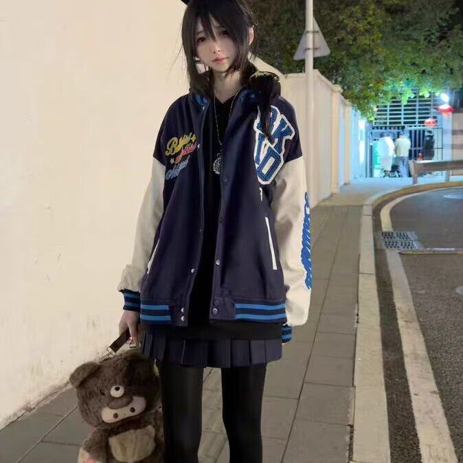 潮牌美式复古撞色棒球服外套女春季2025新款情侣宽松飞行员夹克图片
