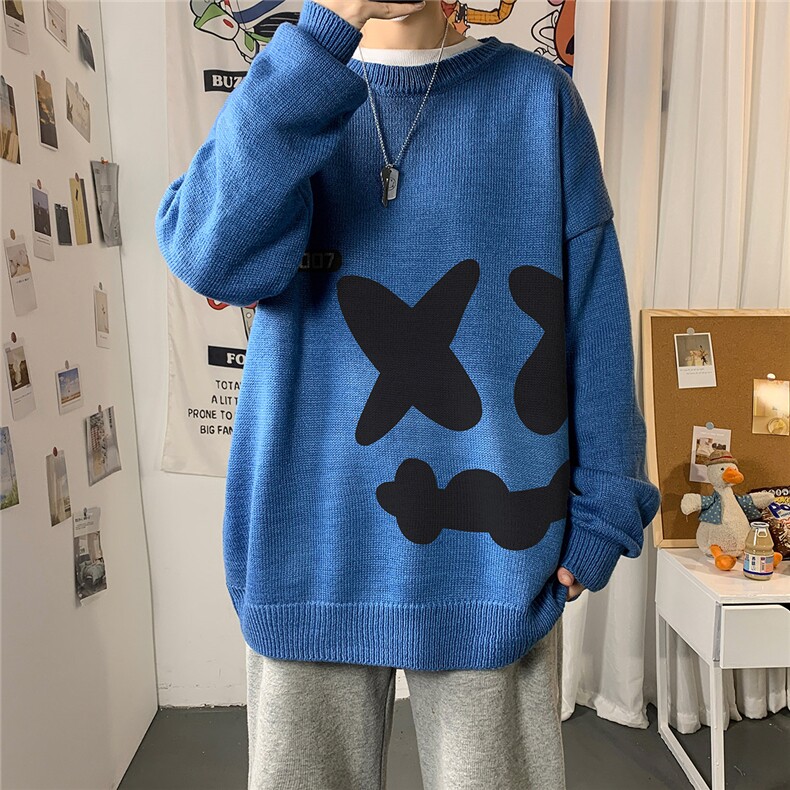 1港风圆领中性情侣潮流大码M-5XL印花加厚毛衣男7024P55加绒P70,男装针织衫/毛衣,星座226-2