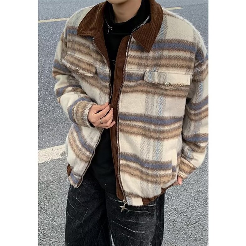 小香风毛呢格子外套男秋季夹克衫BJ221P75,男装夹克,星座1116-2