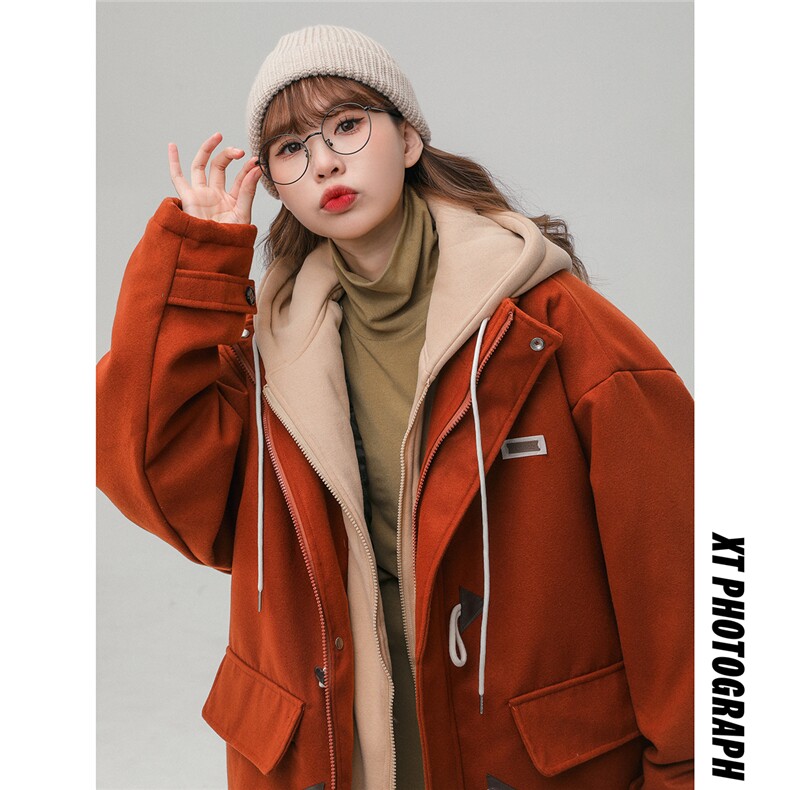 EQ160假两件牛角扣呢料大衣中长款毛呢外套男女学院风加棉P118，男装毛呢大衣，电商C306-1