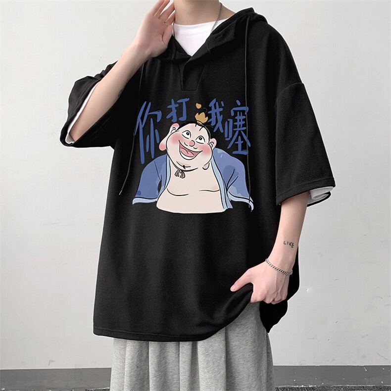 LD54437-P45NASA连帽短袖t恤男大码胖子带帽五分袖中袖,男装T恤,电商A040