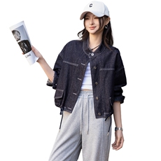 牛仔外套女春秋短款2025年新款设计感休闲宽松立领夹克小个子上衣，女装套装/套裙，跑量工厂店