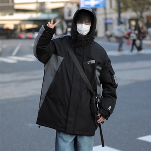 冬季美式复古拼色机能冲锋衣潮牌宽松工装连帽棉服男 W8037-P98图片