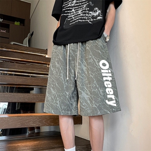 短裤男夏季新款港风冰丝宽松灯芯绒扎染五分裤DK3067-P28图片