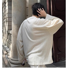 YI0559-P42纯色圆领长袖t恤男春秋季潮流大码休闲打底衫宽松上衣，男装T恤，电商C233