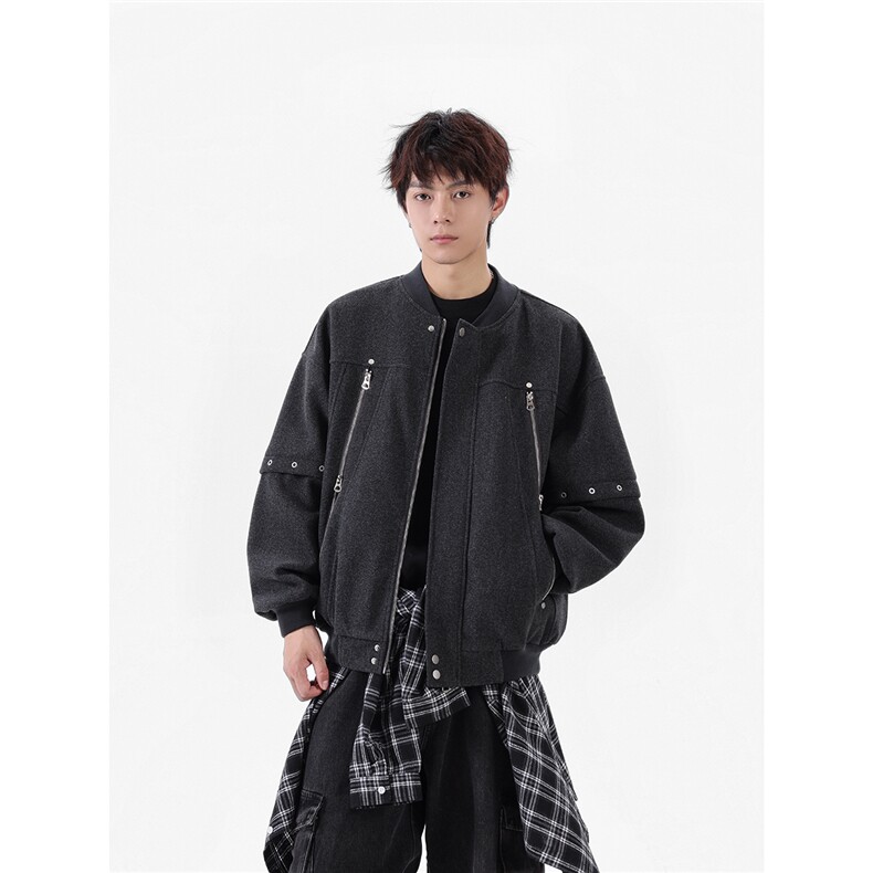 【现货】25秋美式复古拼接棒球服拉链夹克呢外套705-1-W8867-P95,男装夹克,星座705-1