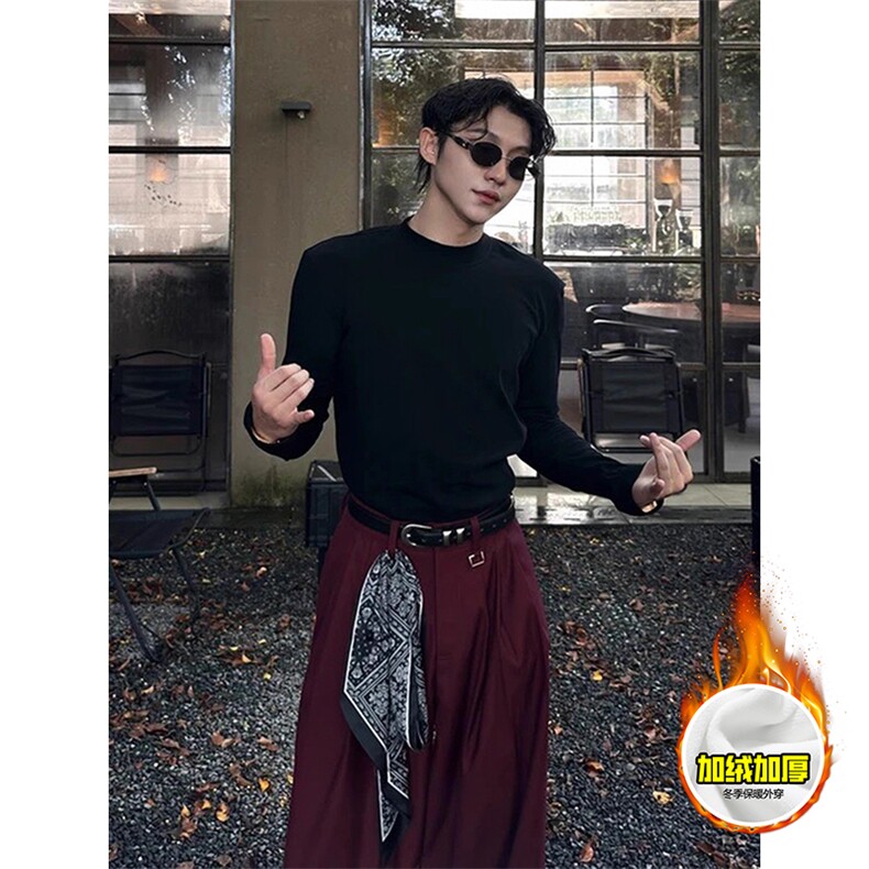 抖音得物高品质360克重磅加绒加厚德绒保暖长袖T恤纯色打底针织衫，男装T恤，电商A486