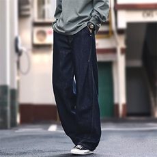 牛仔裤男女薄款宽松直筒阔腿裤美式街头休闲百搭男生弯刀裤子，男装牛仔裤，星座601-1
