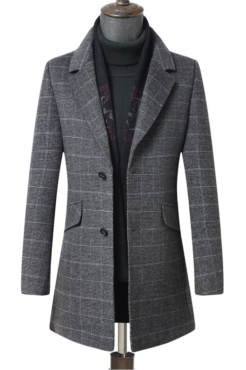 羊毛大衣男士格子休闲西装呢子羊毛风衣中长款外套ZELD2203-P490，男装毛呢大衣，电商B212（原钱塘6029）