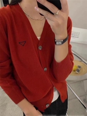 气质简约薄款刺绣针织开衫女春秋宽松V领毛衣外套短款，女装针织衫/毛衣，半城羊绒