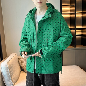 迷彩格子外套男春秋款连帽青少年春装冲锋衣夹克大码JK076-P100图片