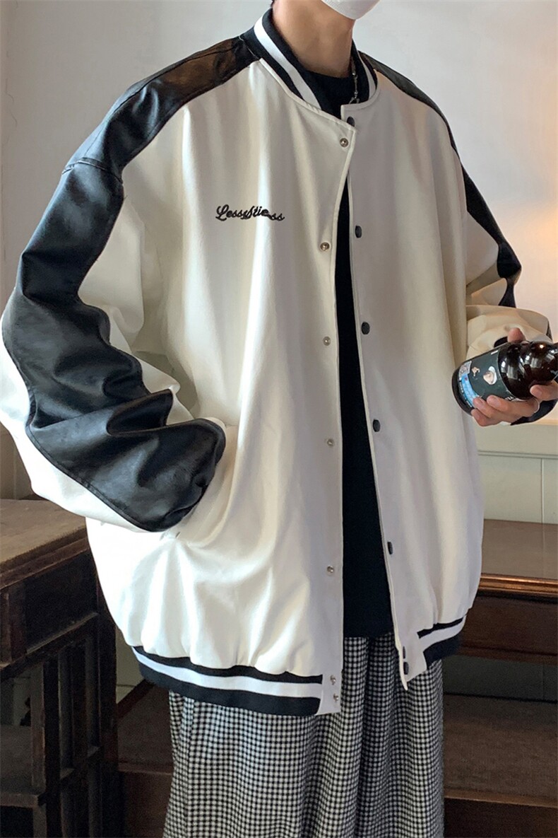 EQ103拼色棒球服皮衣外套男2024新款秋装刺绣夹克宽松韩版P108,男装夹克,电商C306-1