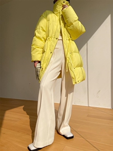现货～长款系带收腰羽绒服图片