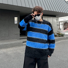 2024冬装条纹海马毛宽松男士针织衫懦弱慵懒风毛衣外套MZ774-P53，男装针织衫/毛衣，星座412-2