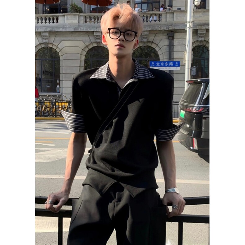 夏季流行翻领假两件衬衫短袖POLO杉宽松百搭PW172，男装Polo衫，星座1116A（原606A-3）