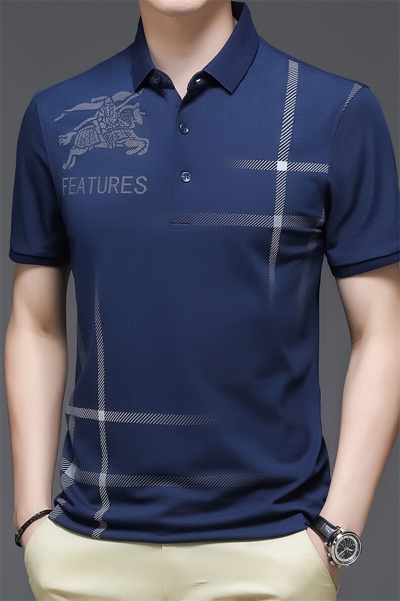 冰丝短袖T恤男纯色翻领Polo2023夏季新品中青年衫宽松潮流男士,男装T恤,电商B212（原钱塘6029）