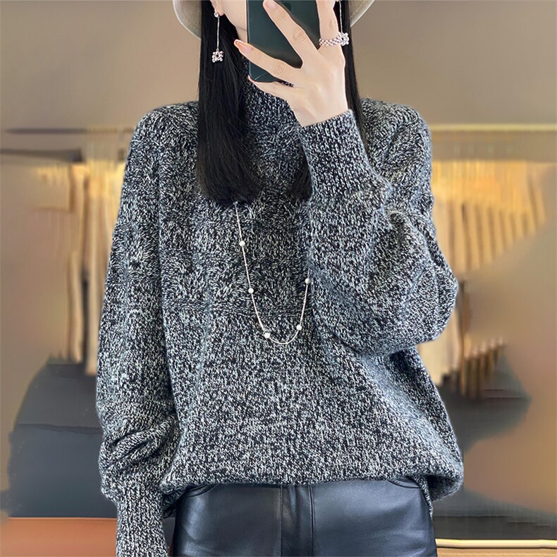 红色毛衣高端秋冬新款羊绒衫女半高领提花加厚套头针织羊毛打底衫,女装羊毛衫,科源羊绒