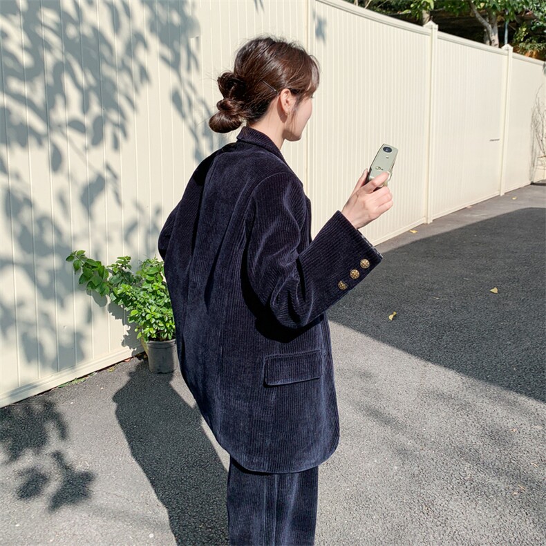 新款藏青色灯芯绒套装5543P215K348,女装套装/套裙,2C176