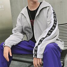 A003-HJ011-P40秋装新款袖子接拼M印花休闲男士夹克外套港仔，男装夹克，电商A003