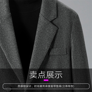 中长款毛呢大衣男2024新款春秋季棉外套高级感英伦风衣JK0251-P98图片